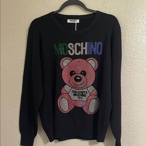 Moschino Milano Teddy Bear rhinestone crew neck sweater
